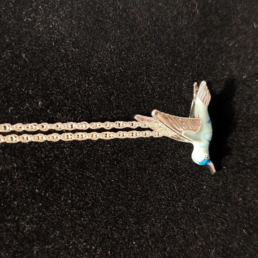 16" blue Hummingbird Necklace
